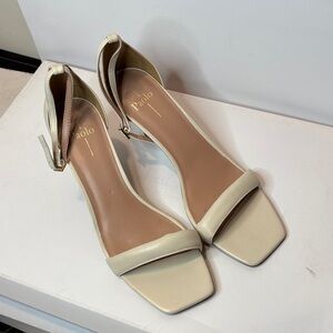 Paolo Cream Square-Toe Ankle-Strap Block Heels